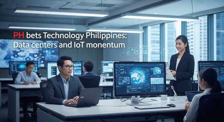 Philippines data center campus with cooling infrastructure and IoT network overlay