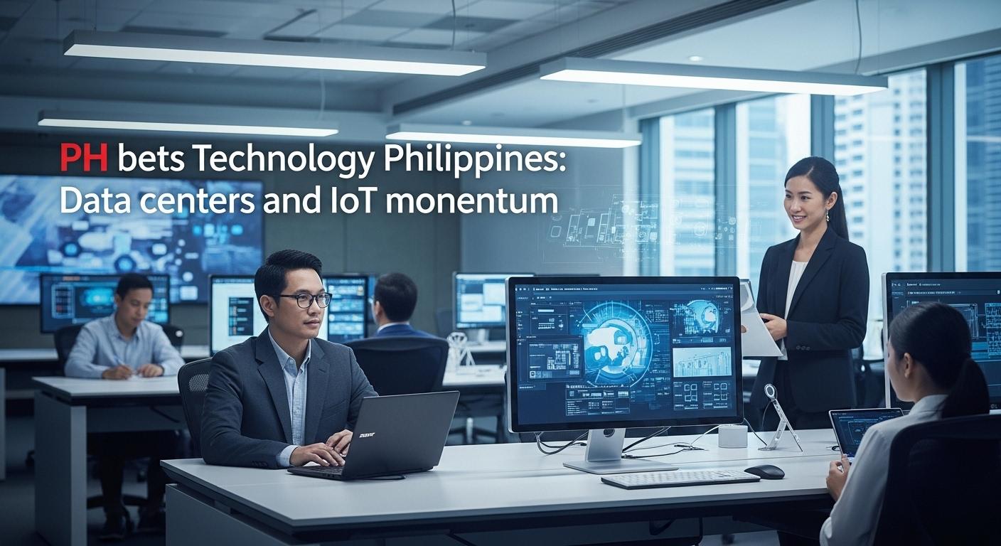 Philippines data center campus with cooling infrastructure and IoT network overlay
