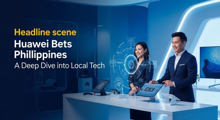 Editorial visualization of Huawei technology investments and the Philippine data-center landscape.