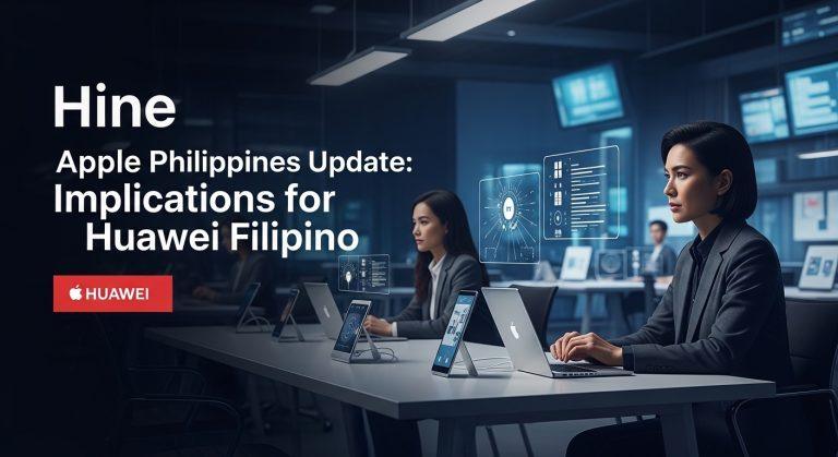 Artwork showing Apple and Huawei devices in a Philippine market context.