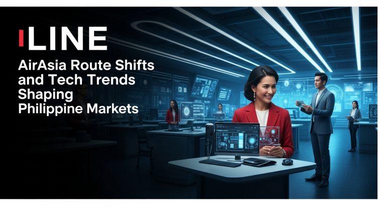 AirAsia route map with Huawei branding and Philippine skyline