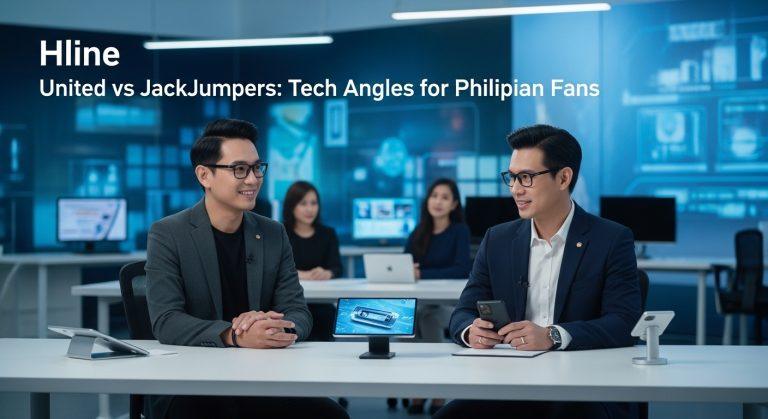 Editorial illustration of the United vs JackJumpers game with data streams and 5G motifs on a digital scoreboard