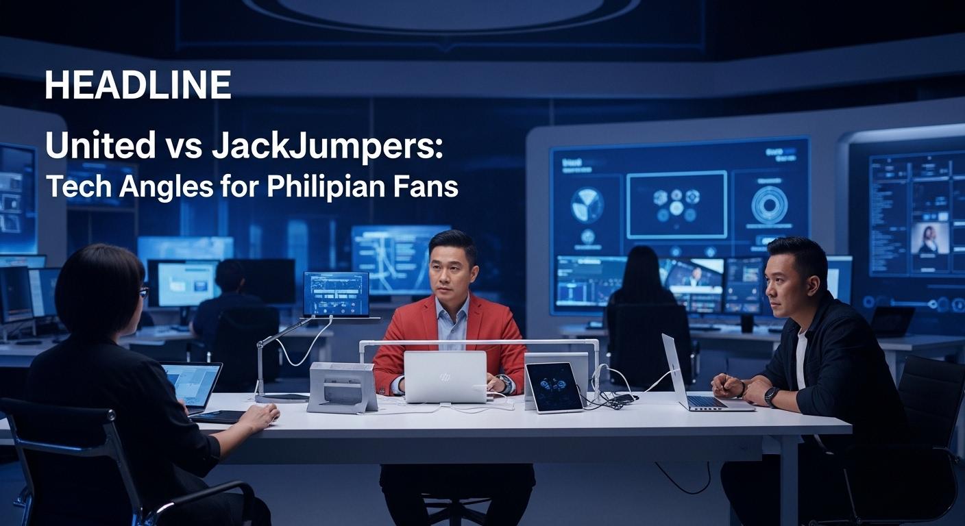 Editorial illustration of the United vs JackJumpers game with data streams and 5G motifs on a digital scoreboard