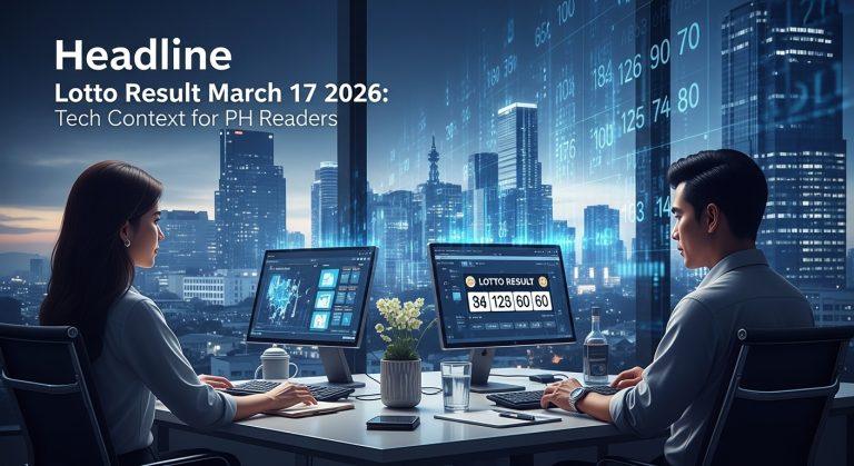 Huawei technology data streams over a Philippine city with lottery digits in the foreground